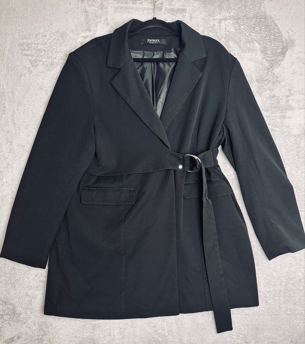 Disturbia Black Blazer Short Trench Coat Silver Tone D-Ring 14 XL Goth Punk Edgy
